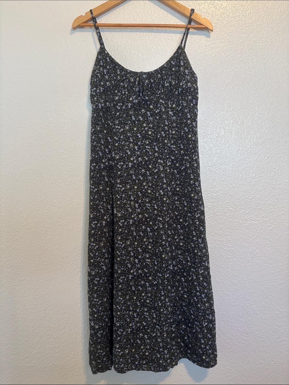 Navy Blue Floral Slip Dress with Spaghetti Straps